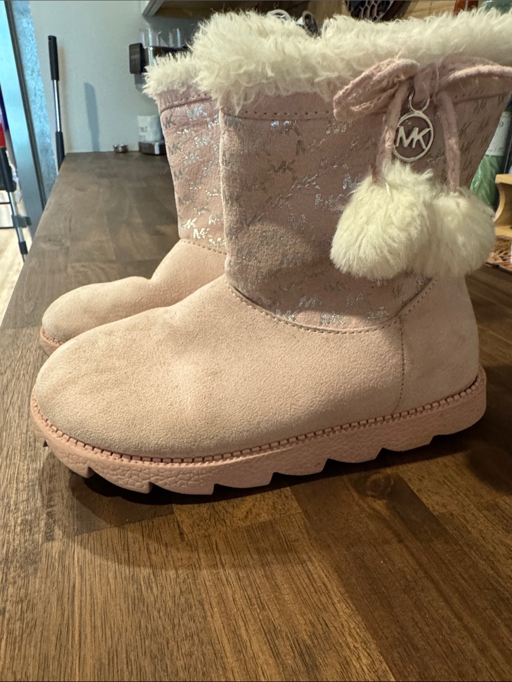 Michael Kors Kids Light Pink Faux-Fur Pom-Pom Winter Boots size 12 toddler